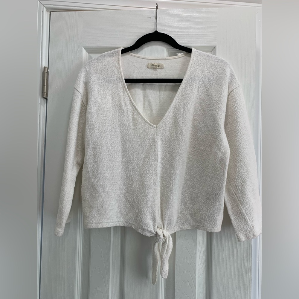 Madewell White Knit Shirt with Tie Front